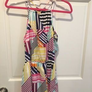 Pink patterned tank dress with open back - Small